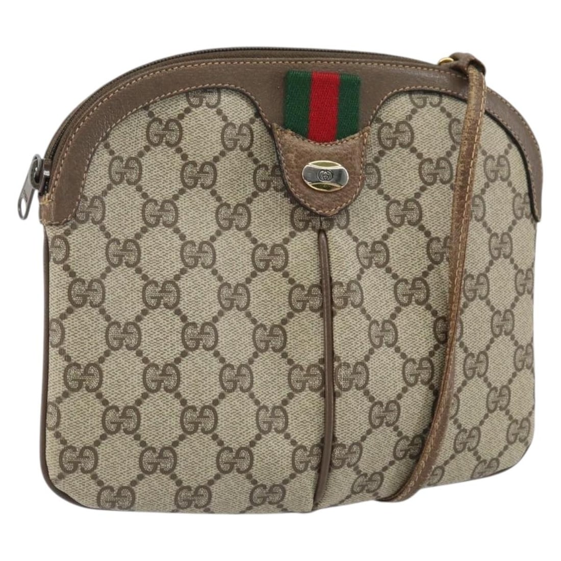 GG Supreme Sherry Line Beige and Gold PVC Shoulder Bag by Gucci: GG Supreme Sherry Line Beige and Gold PVC Shoulder Bag by Gucci This is a GUCCI GG Supreme Web Sherry Line shoulder bag crafted from beige and gold PVC leather with GG canvas accents. The bag features