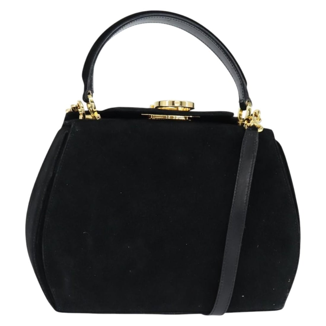 Black Suede Salvatore Ferragamo 2way Handbag with Gold Shoulder Strap (1 of 18)