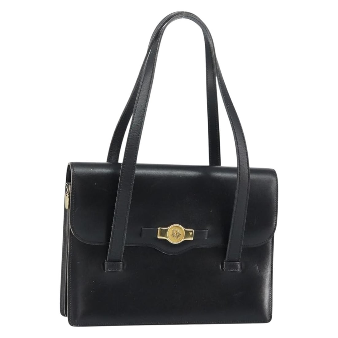 Christian Dior Black Leather Hand Bag with Gold Accents Auth EP12247: Christian Dior Black Leather Hand Bag with Gold Accents Auth EP12247 This elegant Christian Dior hand bag showcases a sophisticated blend of black leather with gold accents. Crafted in France, it feat
