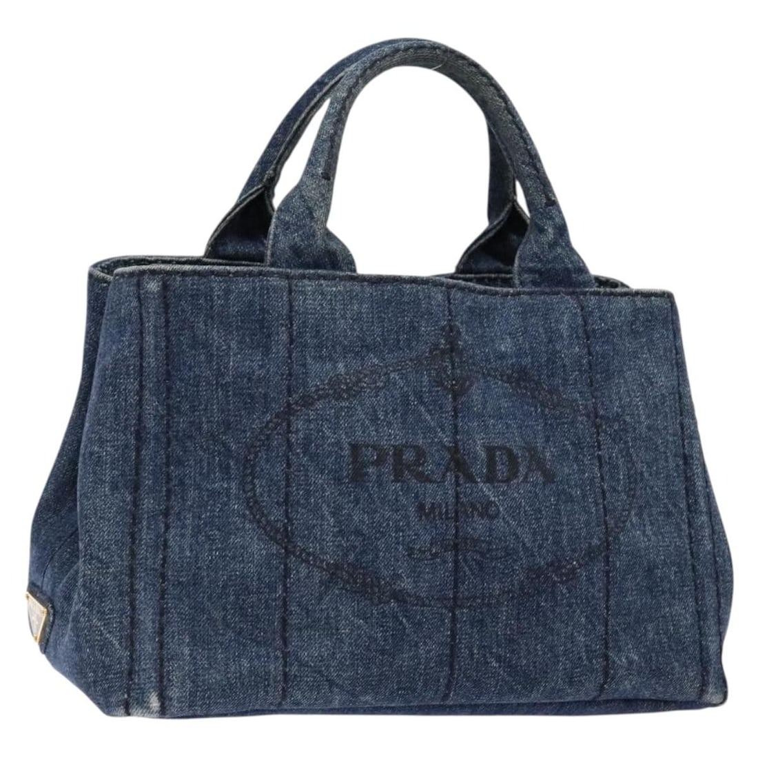 PRADA Canapa PM Denim Blue Gold Hand Bag Made in Italy (1 of 18)