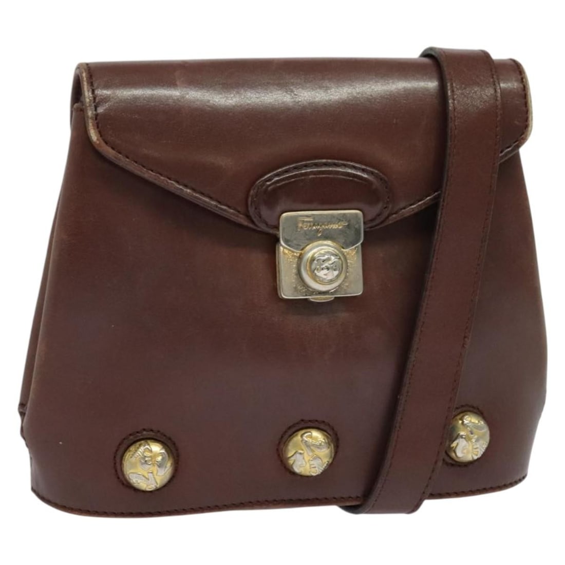 Salvatore Ferragamo Bordeaux Leather Shoulder Bag Gold Hardware Italy (1 of 18)