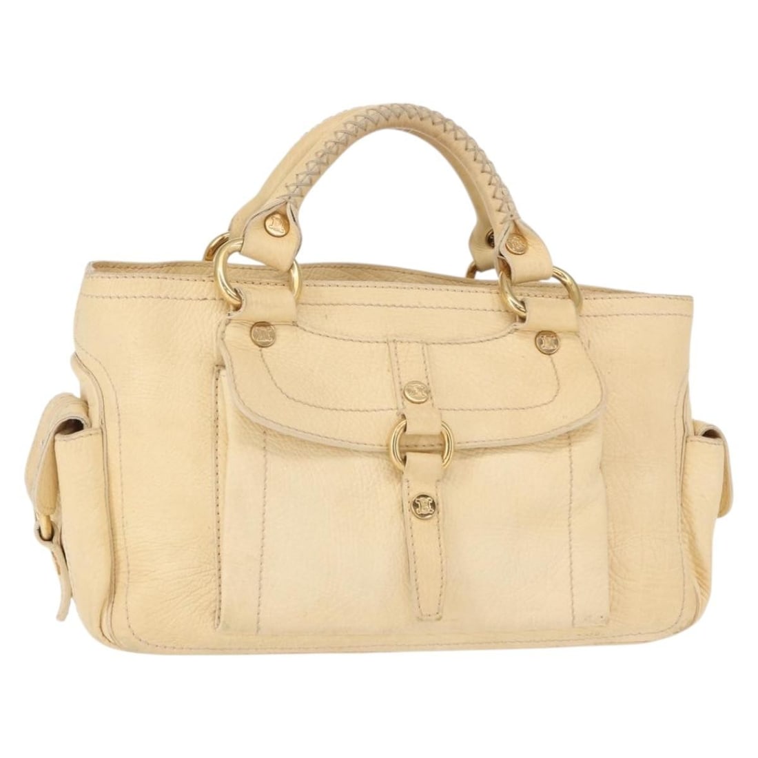 CELINE Boogie Hand Bag White Leather Gold Accent BA8680 (1 of 18)