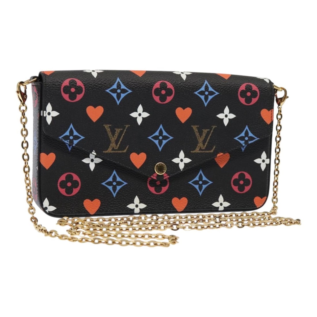 LOUIS VUITTON Monogram Game On Felicie Clutch Bag Black M80232 Authentic: LOUIS VUITTON Monogram Game On Felicie Clutch Bag Black M80232 Authentic Introducing the LOUIS VUITTON Monogram Game On Felicie Clutch Bag in a sleek black finish. This stylish and functional clutch i