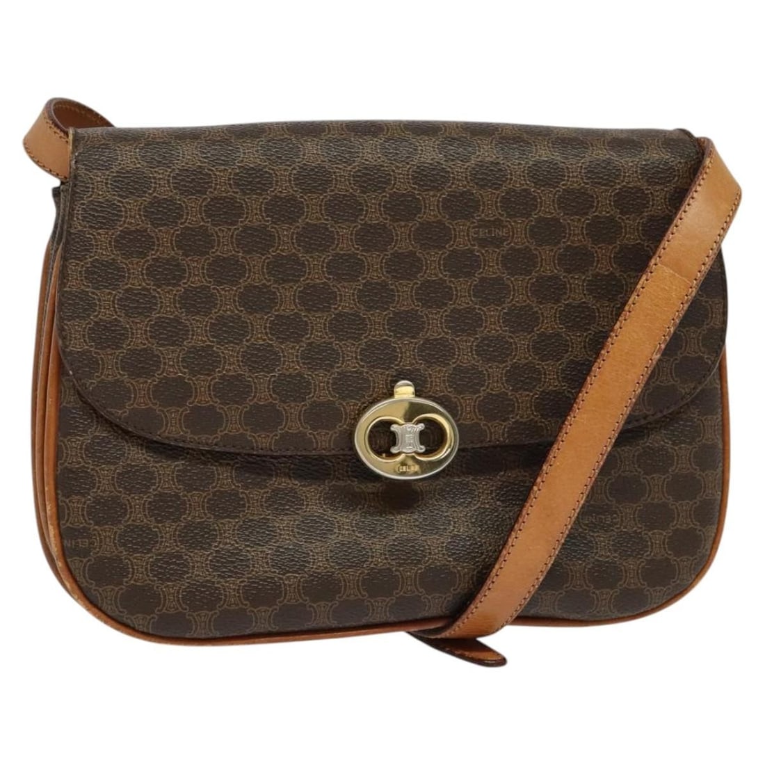 CELINE Macadam Canvas Shoulder Bag PVC Leather Brown Gold Made in Italy (1 of 18)