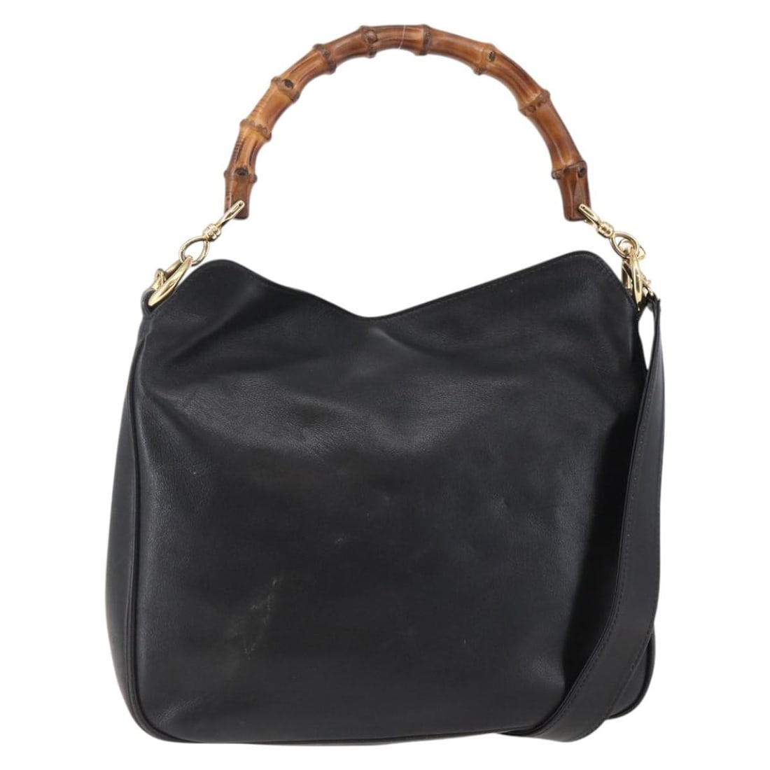 GUCCI Bamboo Shoulder Bag Leather Black Gold 001 1705 1638 Authentic (1 of 18)