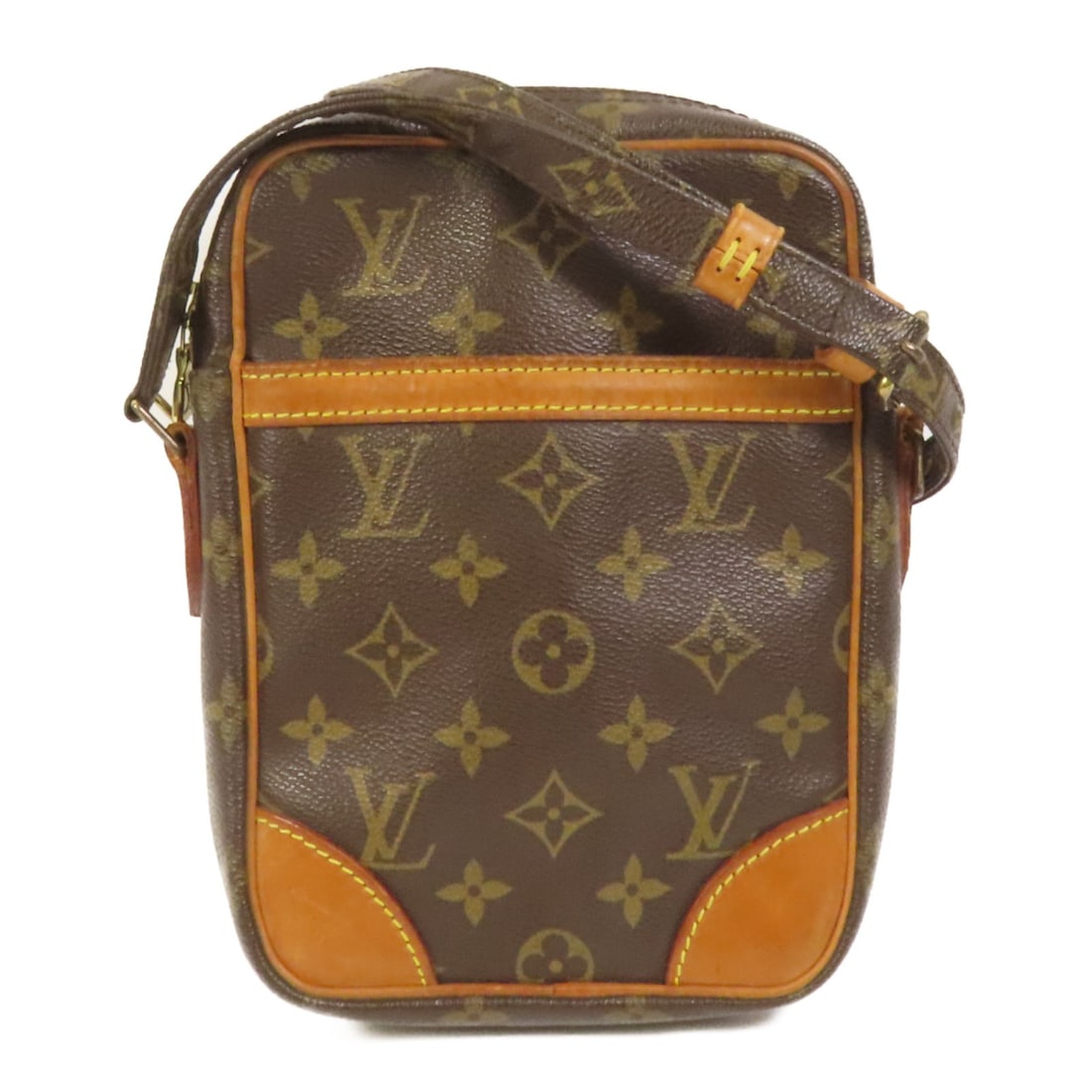 Louis Vuitton Danube Monogram Brown Shoulder Bag M45266 Gold Hardware: Louis Vuitton Danube Monogram Brown Shoulder Bag M45266 Gold Hardware This Louis Vuitton Danube shoulder bag features the classic Monogram pattern on brown PVC coated canvas. The bag is equipped with