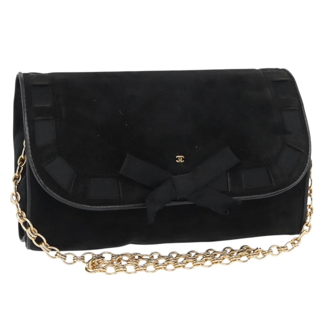 CHANEL Black Gold Suede Shoulder Bag Auth BA8703 Italy (1 of 18)