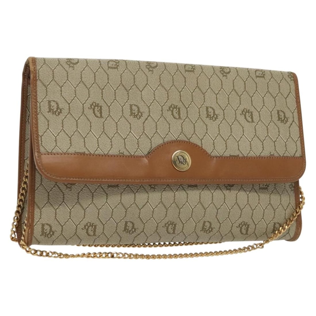 Christian Dior Honeycomb Canvas Shoulder Bag PVC Beige Gold Made in France: Christian Dior Honeycomb Canvas Shoulder Bag PVC Beige Gold Made in France This Christian Dior Honeycomb Canvas Chain Shoulder Bag is a stylish accessory crafted from durable PVC leather in an elegant