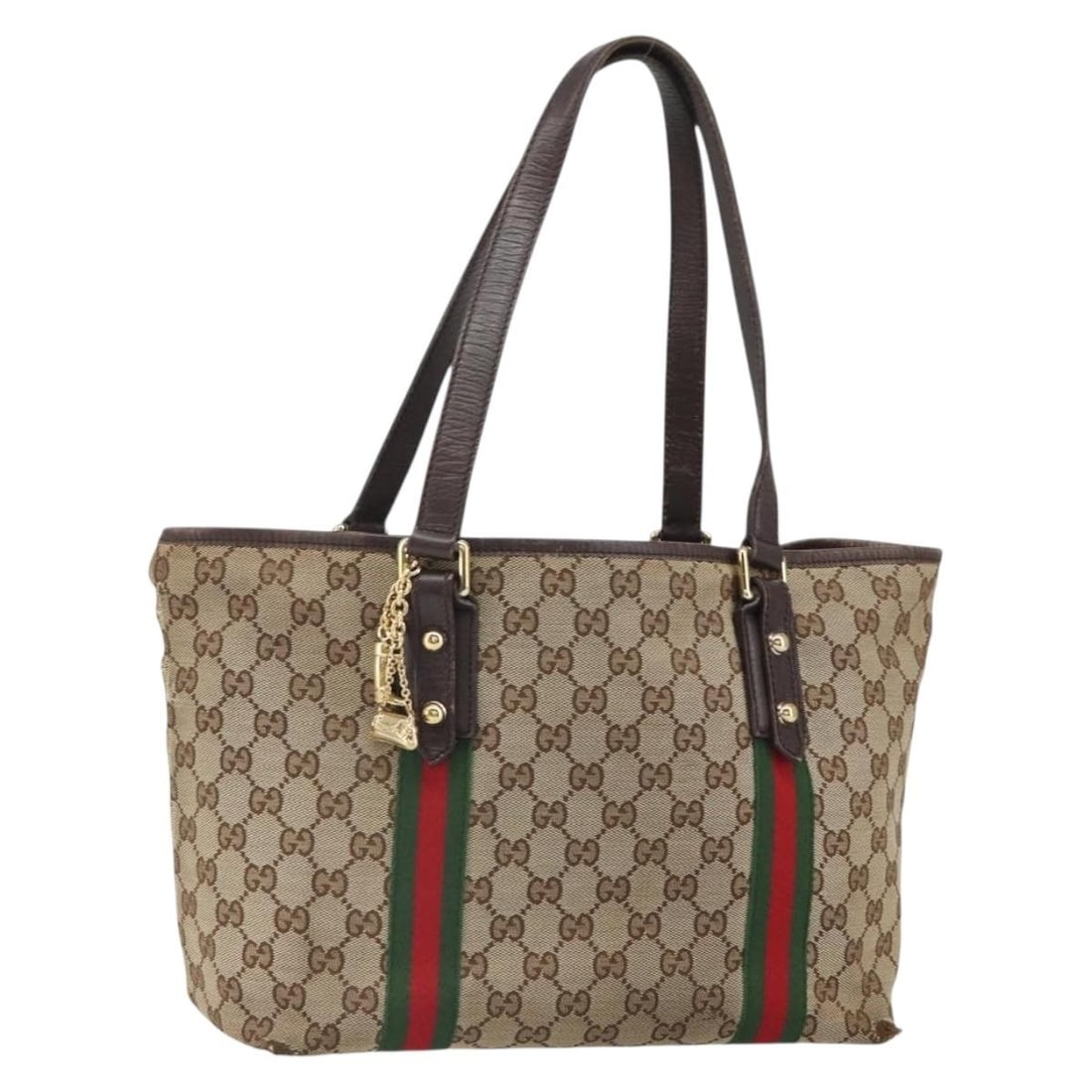 Gucci GG Canvas Sherry Line Tote Bag Beige Gold Red 137396 Italy: Gucci GG Canvas Sherry Line Tote Bag Beige Gold Red 137396 Italy This is a Gucci GG Canvas Web Sherry Line tote bag in beige, gold, and red. The bag features signature GG canvas material with gold and