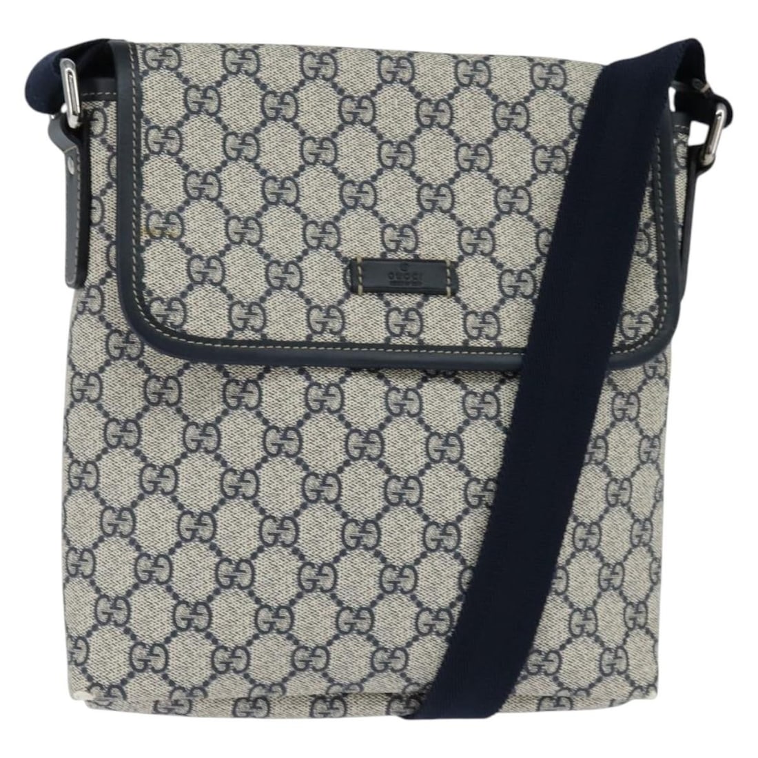GUCCI GG Supreme Navy Silver PVC Shoulder Bag 223666 Auth (1 of 18)