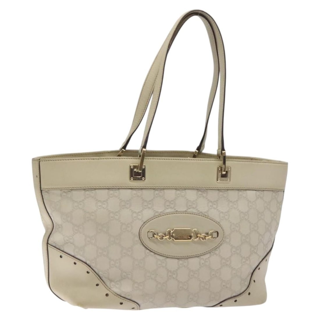 GUCCI GG Canvas Tote Bag White Gold Leather 145993 Italy: GUCCI GG Canvas Tote Bag White Gold Leather 145993 Italy This GUCCI GG Canvas Guccissima Tote Bag is a stylish and functional accessory crafted from high-quality leather, featuring a sophisticated whi