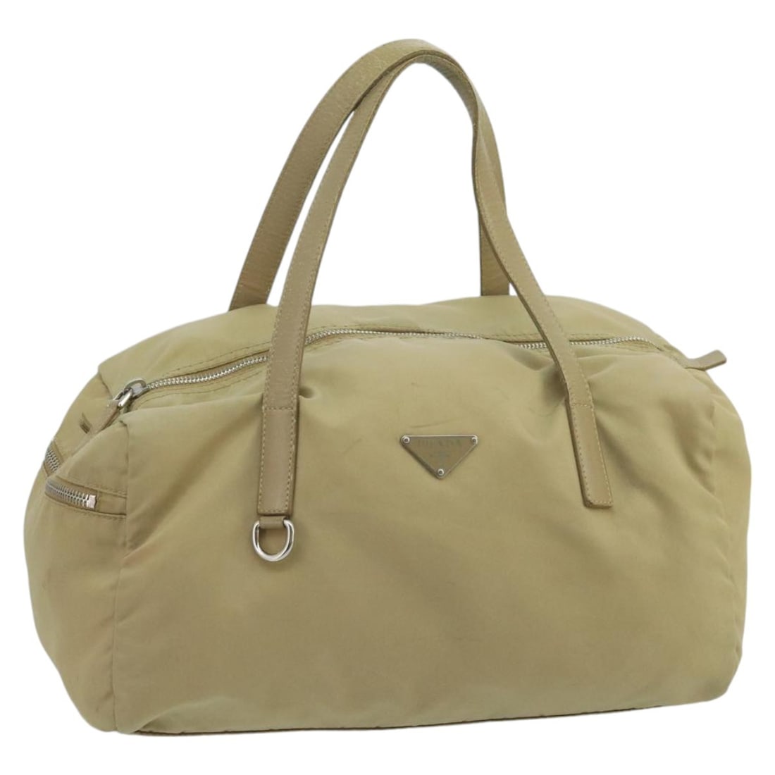 Authentic PRADA Beige Nylon Hand Bag Made in Italy: Authentic PRADA Beige Nylon Hand Bag Made in Italy This authentic PRADA hand bag is crafted from durable nylon in a sophisticated beige hue. Designed for style and practicality, it features a spacious