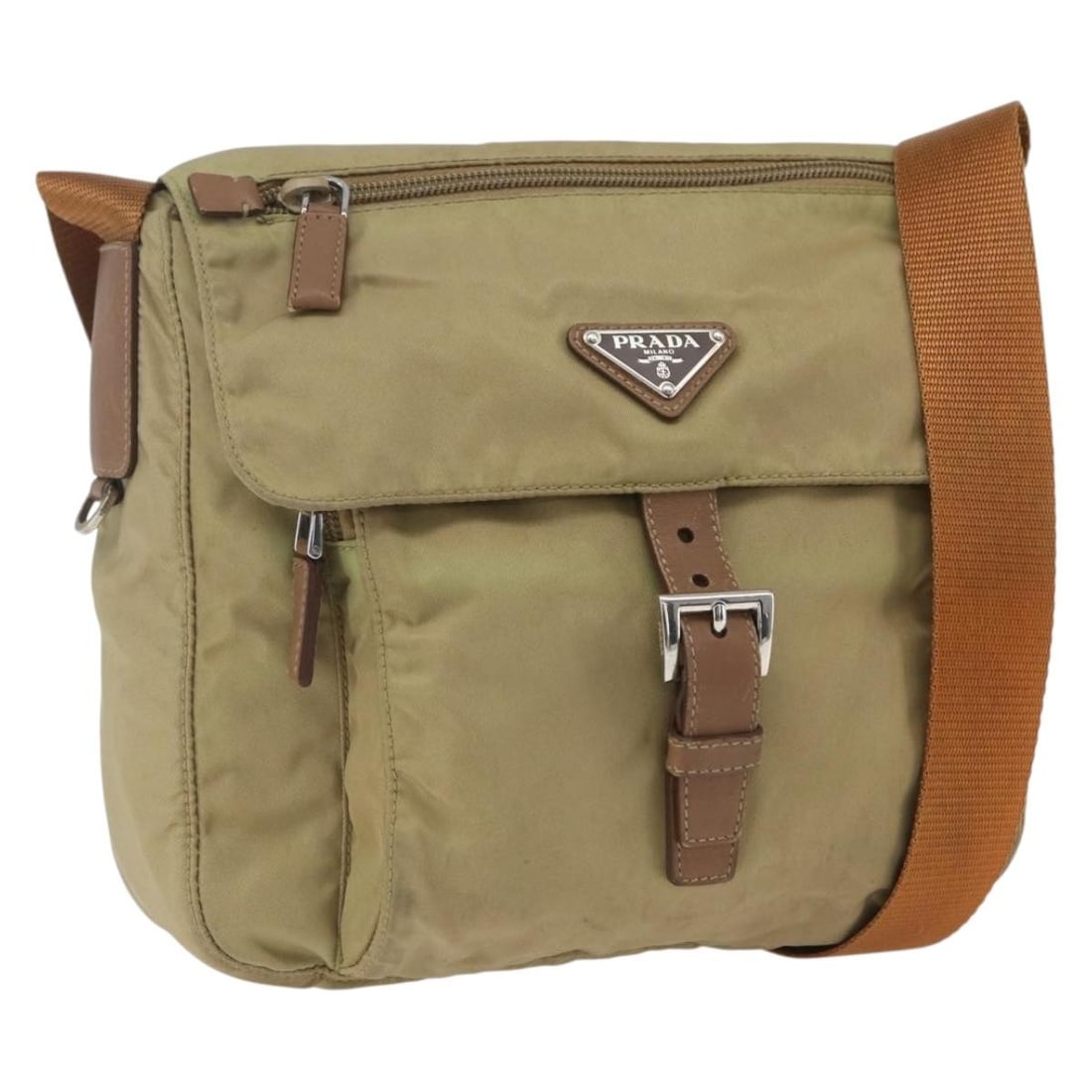 Prada Beige and Silver Nylon Shoulder Bag Made in Italy (1 of 18)