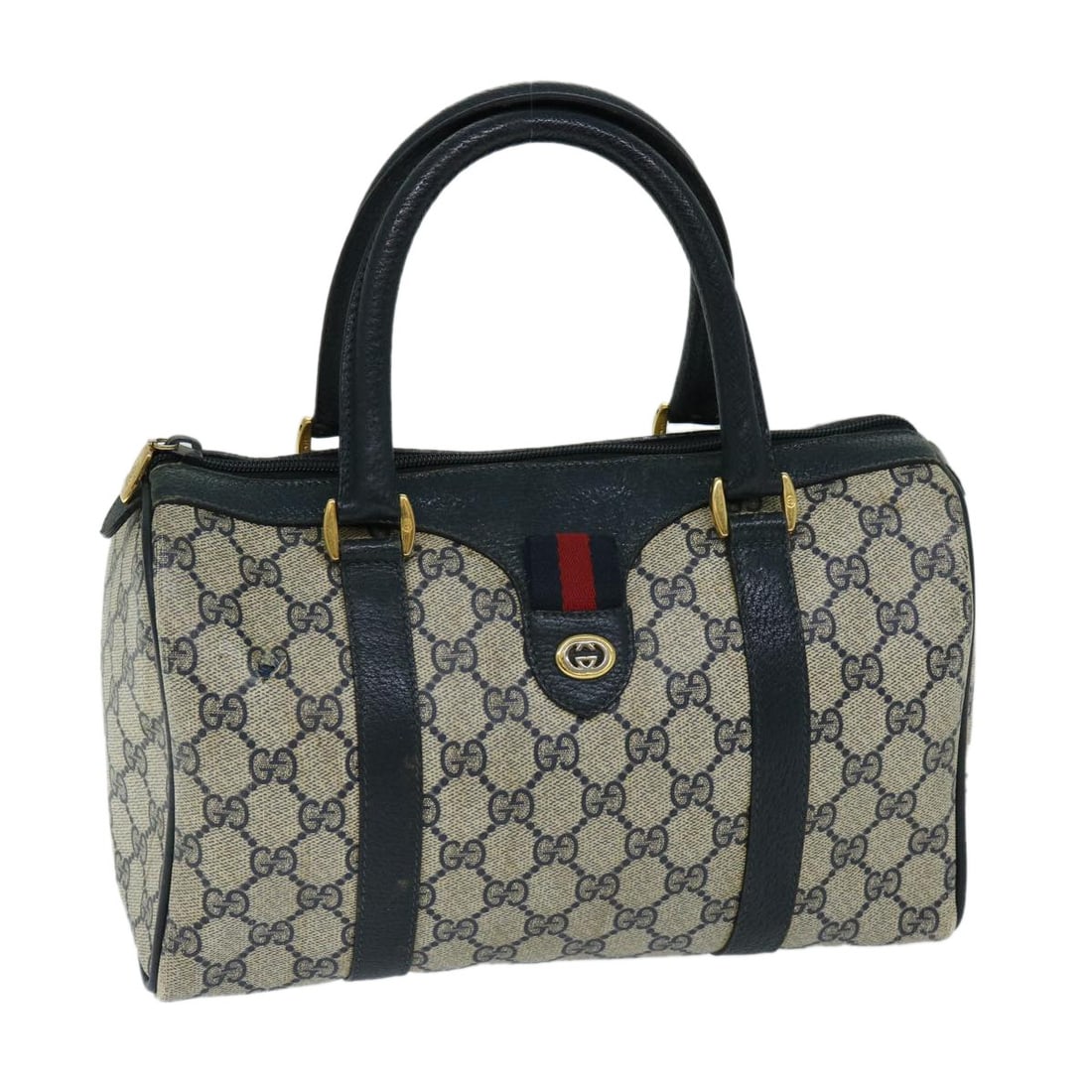 GUCCI GG Supreme Sherry Line Hand Bag Navy Red 40 02 006 Auth Italy: GUCCI GG Supreme Sherry Line Hand Bag Navy Red 40 02 006 Auth Italy Introducing the GUCCI GG Supreme Sherry Line Hand Bag, a stylish accessory crafted from durable GG Canvas in a striking navy and red