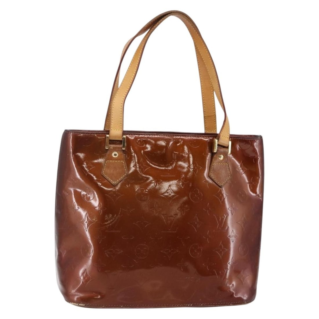 LOUIS VUITTON Monogram Vernis Houston Hand Bag Bronze Patent Leather M91122: LOUIS VUITTON Monogram Vernis Houston Hand Bag Bronze Patent Leather M91122 This LOUIS VUITTON Monogram Vernis Houston Hand Bag is a stunning piece crafted from luxurious patent leather in a striking