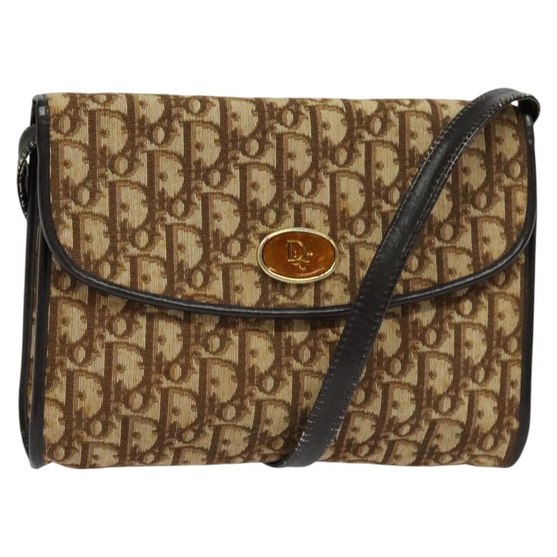 Christian Dior Brown Gold Trotter Canvas Shoulder Bag Auth 118537 (1 of 18)