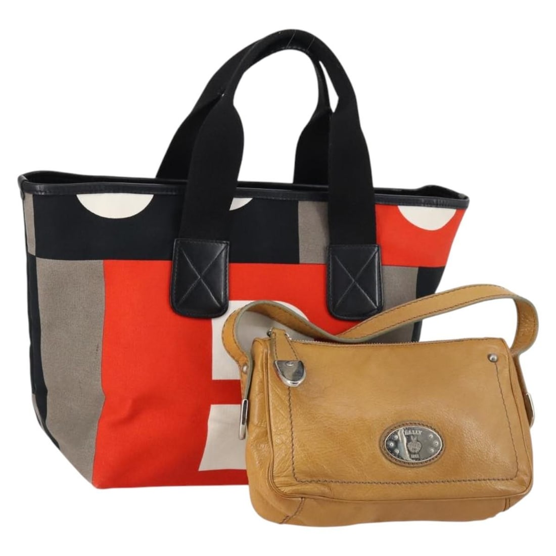 BALLY Beige White Canvas Hand Bag Set 2 Pieces Authentic (1 of 17)