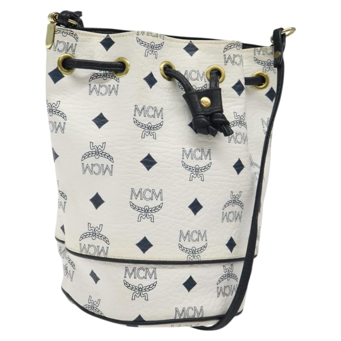 MCM Logogram Vicetos White Gold Shoulder Bag PVC Leather Auth: MCM Logogram Vicetos White Gold Shoulder Bag PVC Leather Auth The MCM Logogram Vicetos Shoulder Bag is a stylish accessory crafted from durable PVC leather in a chic white and gold color scheme. This