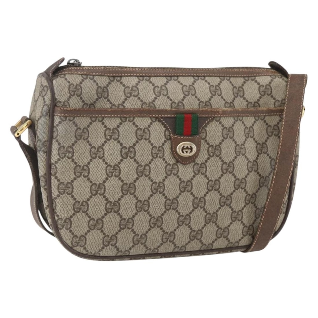 Beige PVC GUCCI GG Supreme Sherry Line Shoulder Bag 89 02 077 Italy: Beige PVC GUCCI GG Supreme Sherry Line Shoulder Bag 89 02 077 Italy This GUCCI GG Supreme Web Sherry Line shoulder bag features beige PVC leather and GG canvas with iconic web detailing. The bag shows