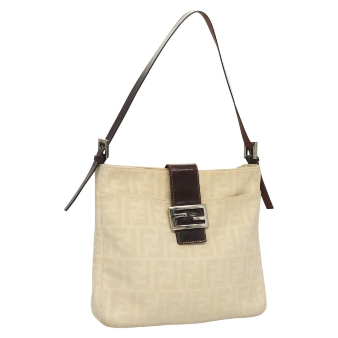 Fendi Zucca Canvas Mamma Baguette Shoulder Bag Beige Silver Auth: Fendi Zucca Canvas Mamma Baguette Shoulder Bag Beige Silver Auth Discover the iconic FENDI Zucca Canvas Mamma Baguette Shoulder Bag, a perfect blend of style and functionality. This exquisite accessor