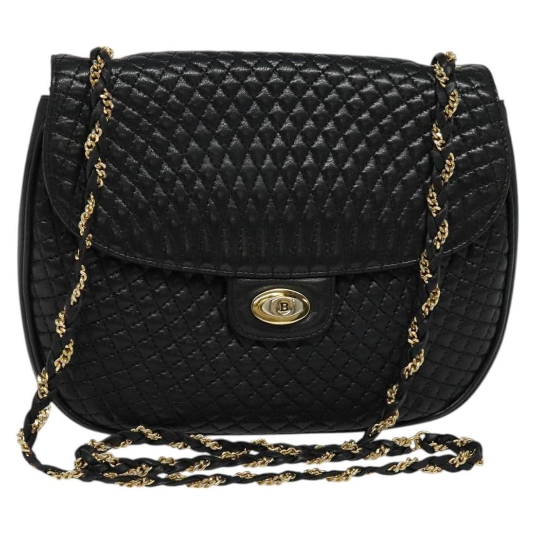 BALLY Black Gold Quilted Chain Leather Shoulder Bag Made in Italy (1 of 18)