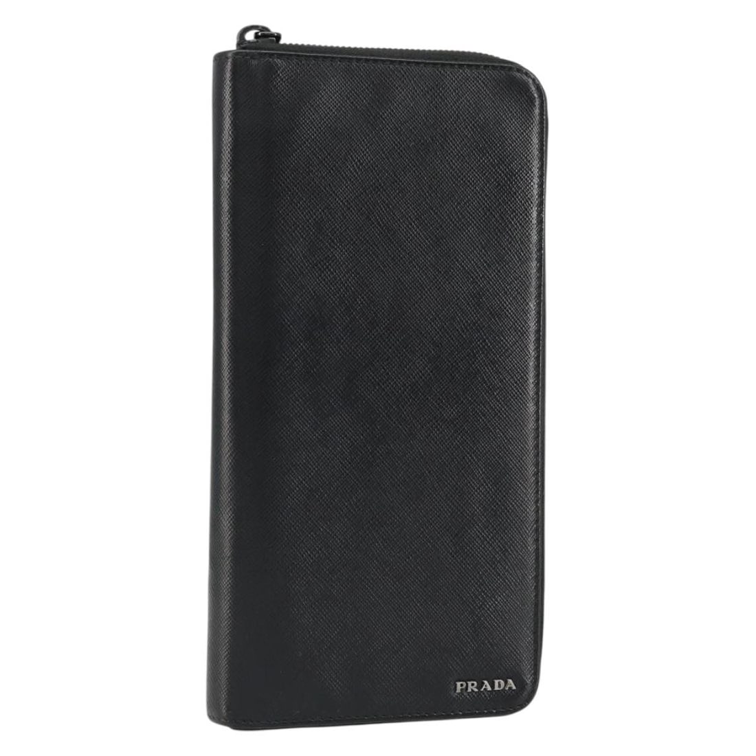 PRADA Round Wallet Saffiano Leather Black 2ML220 Authentic France: PRADA Round Wallet Saffiano Leather Black 2ML220 Authentic France This PRADA round wallet is crafted from premium Saffiano leather, showcasing a sleek black finish that adds a touch of elegance to you