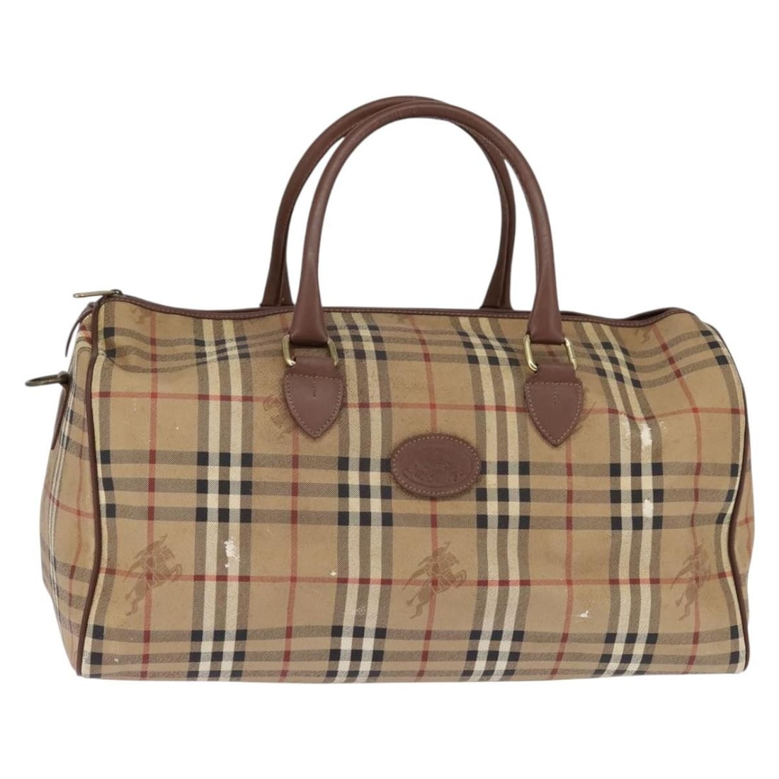 Burberrys Nova Check Beige Gold Boston Bag PVC Leather Italy Auth: Burberrys Nova Check Beige Gold Boston Bag PVC Leather Italy Auth This stylish Burberrys Nova Check Boston Bag is crafted from durable PVC leather in a chic beige and gold color combination. With a he