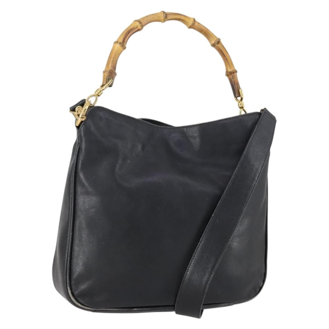 GUCCI Bamboo Leather Shoulder Bag Black Gold 001 1638 Authentic: GUCCI Bamboo Leather Shoulder Bag Black Gold 001 1638 Authentic This authentic GUCCI Bamboo Shoulder Bag is a stylish blend of elegance and practicality. Crafted in Italy, it features a sophisticated