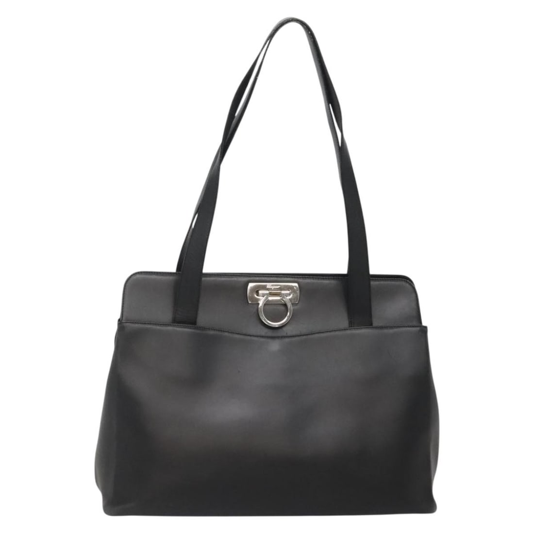 Salvatore Ferragamo Gancini Black Silver Leather Shoulder Bag Auth DH-218276 (1 of 18)