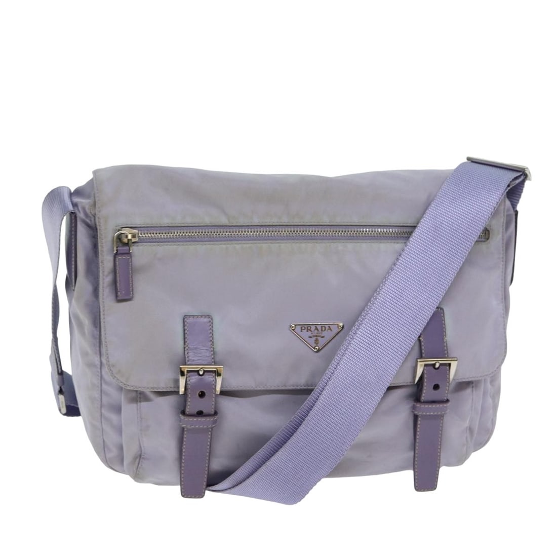 PRADA Purple Nylon Shoulder Bag with Guarantee Card Auth 81834: PRADA Purple Nylon Shoulder Bag with Guarantee Card Auth 81834 This PRADA Shoulder Bag is crafted from high-quality nylon in a vibrant purple hue. Measuring approximately 11.8 inches in length, 8.7 in