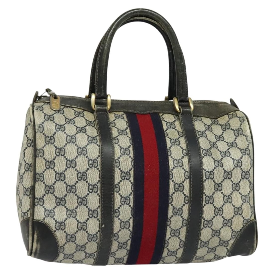 GUCCI GG Supreme Boston Bag PVC Navy Gold Red Made in Italy (1 of 18)