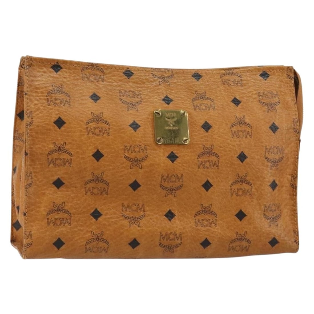 MCM Logogram Vicetos Clutch Bag PVC Leather Brown Gold Auth 151865 (1 of 17)