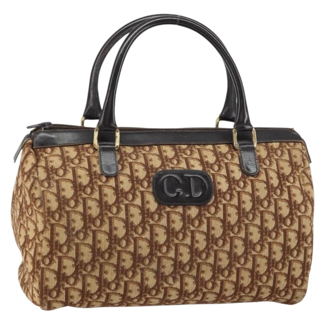 Brown Gold Trotter Canvas Christian Dior Handbag from France: Brown Gold Trotter Canvas Christian Dior Handbag from France This Christian Dior Trotter Canvas Hand Bag features a brown and gold exterior crafted from signature Trotter canvas. The handbag is made i