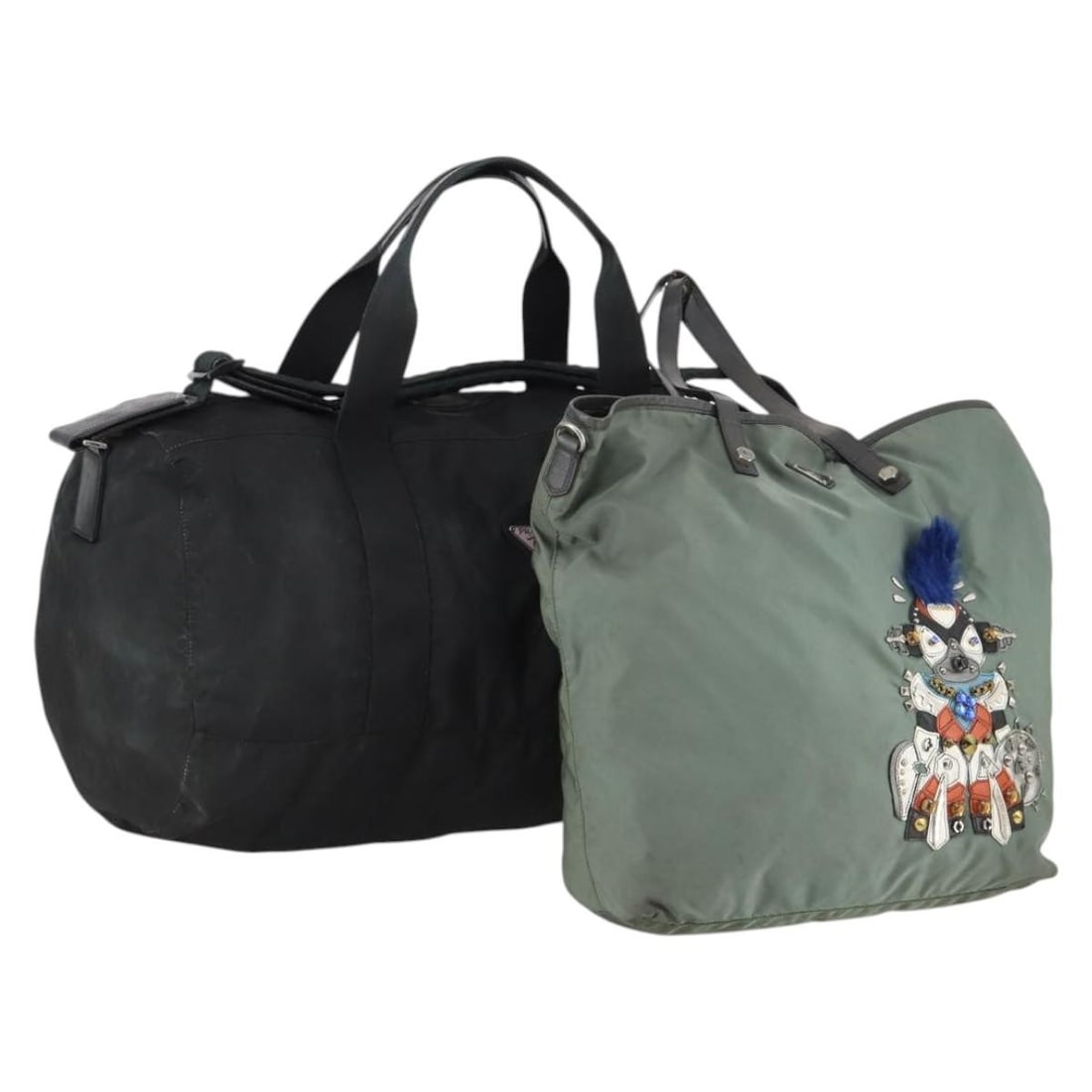 PRADA Khaki Black Nylon Leather Shoulder Bag Set of 2 Auth: PRADA Khaki Black Nylon Leather Shoulder Bag Set of 2 Auth This PRADA Shoulder Bag is a stylish and functional accessory crafted in Italy. Made from durable nylon in a distinctive khaki and black colo