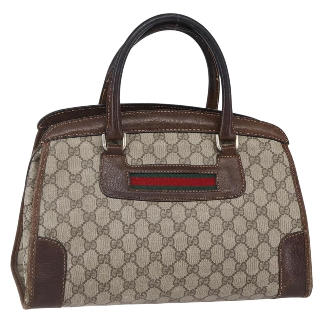 GUCCI GG Supreme Web Sherry Hand Bag Beige Gold PVC Italy: GUCCI GG Supreme Web Sherry Hand Bag Beige Gold PVC Italy Elevate your style with this authentic GUCCI GG Supreme Web Sherry Line Hand Bag, crafted in Italy. This chic handbag features a sophisticated