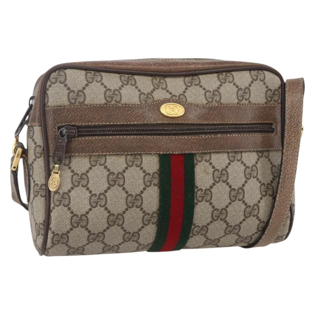 GUCCI GG Supreme Sherry Line Beige Gold Shoulder Bag Auth 56 02 004: GUCCI GG Supreme Sherry Line Beige Gold Shoulder Bag Auth 56 02 004 This authentic GUCCI GG Supreme Web Sherry Line Shoulder Bag is crafted from durable PVC leather in a chic beige and gold color comb