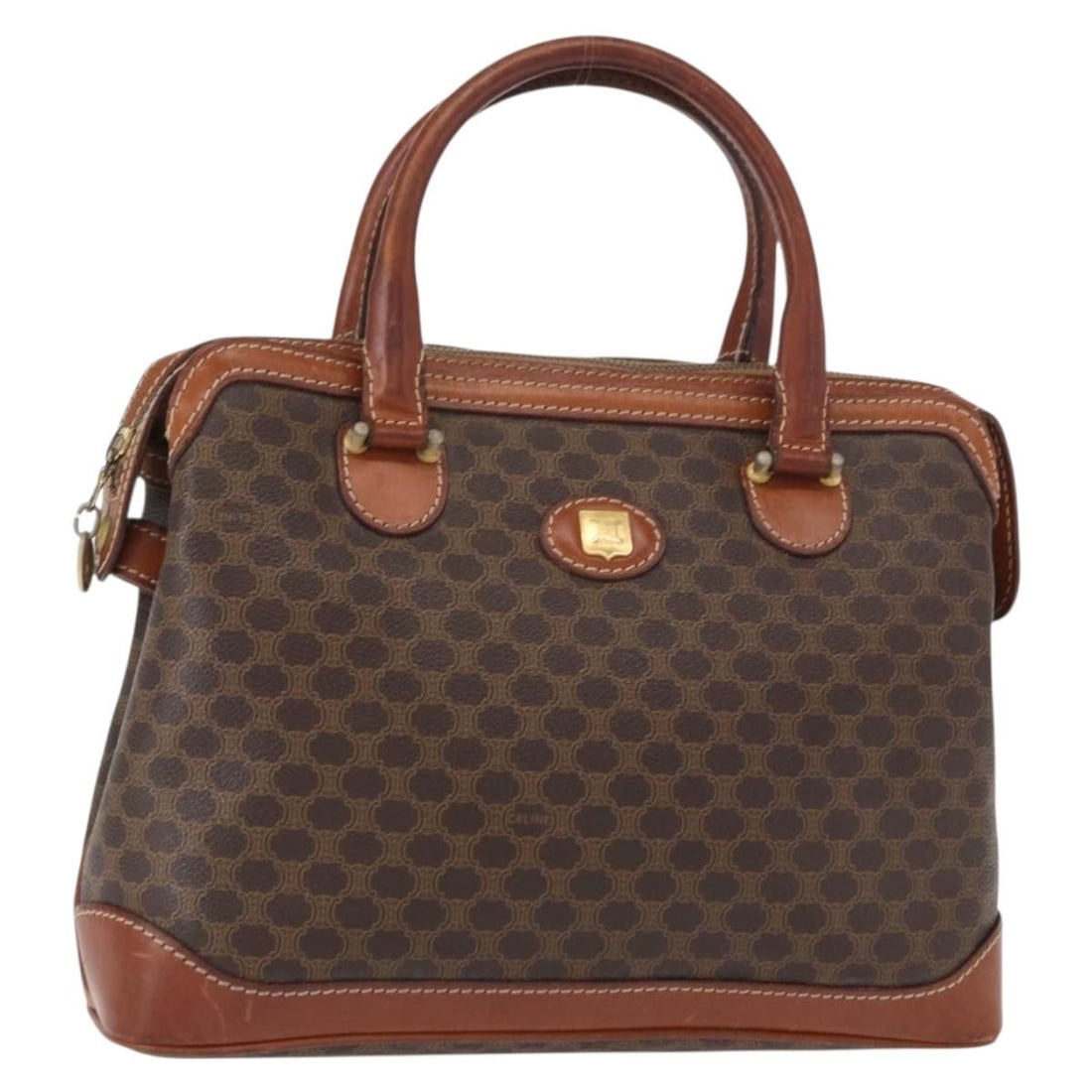 CELINE Macadam Canvas Hand Bag Brown Gold PVC Leather Italy Auth: CELINE Macadam Canvas Hand Bag Brown Gold PVC Leather Italy Auth This authentic CELINE Macadam Canvas Hand Bag is crafted from durable PVC leather in a stylish brown and gold color combination. Design