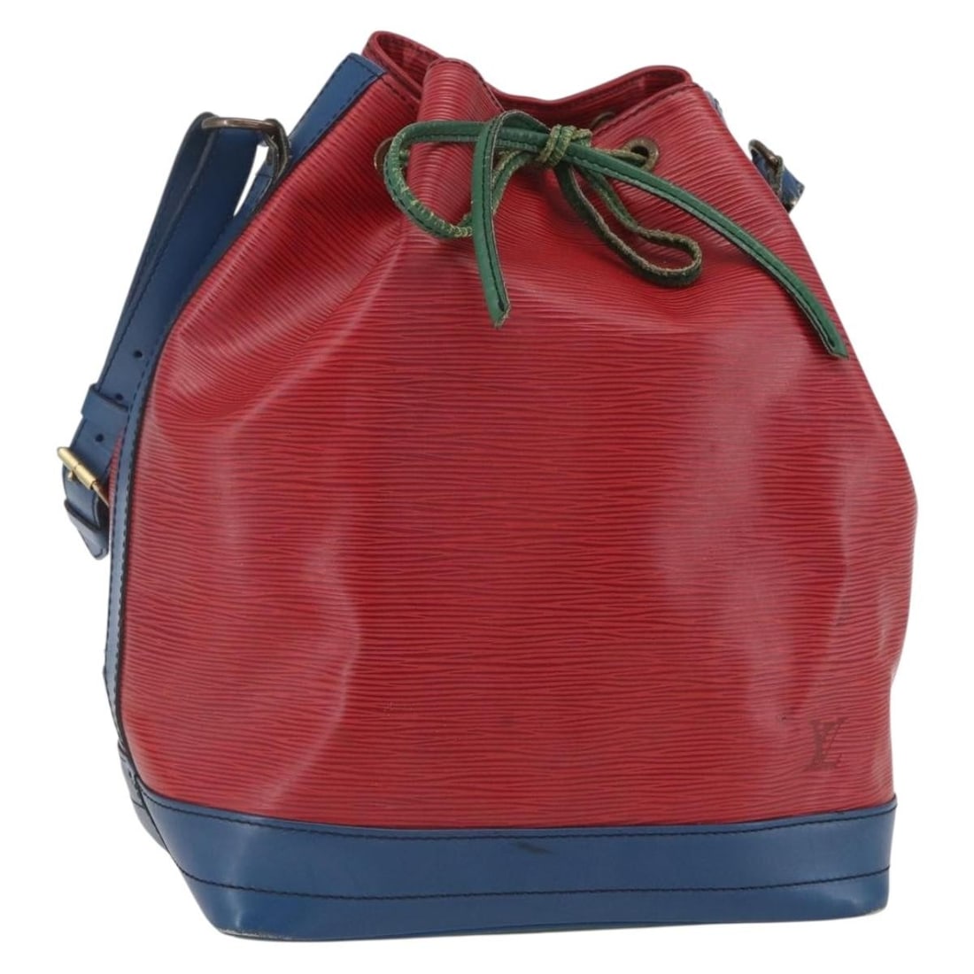 Louis Vuitton Noe Epi Leather Tricolor Red Blue Shoulder Bag M44084: Louis Vuitton Noe Epi Leather Tricolor Red Blue Shoulder Bag M44084 This Louis Vuitton Epi Noe shoulder bag features a striking tricolor design in red and blue. Crafted from signature Epi leather, the