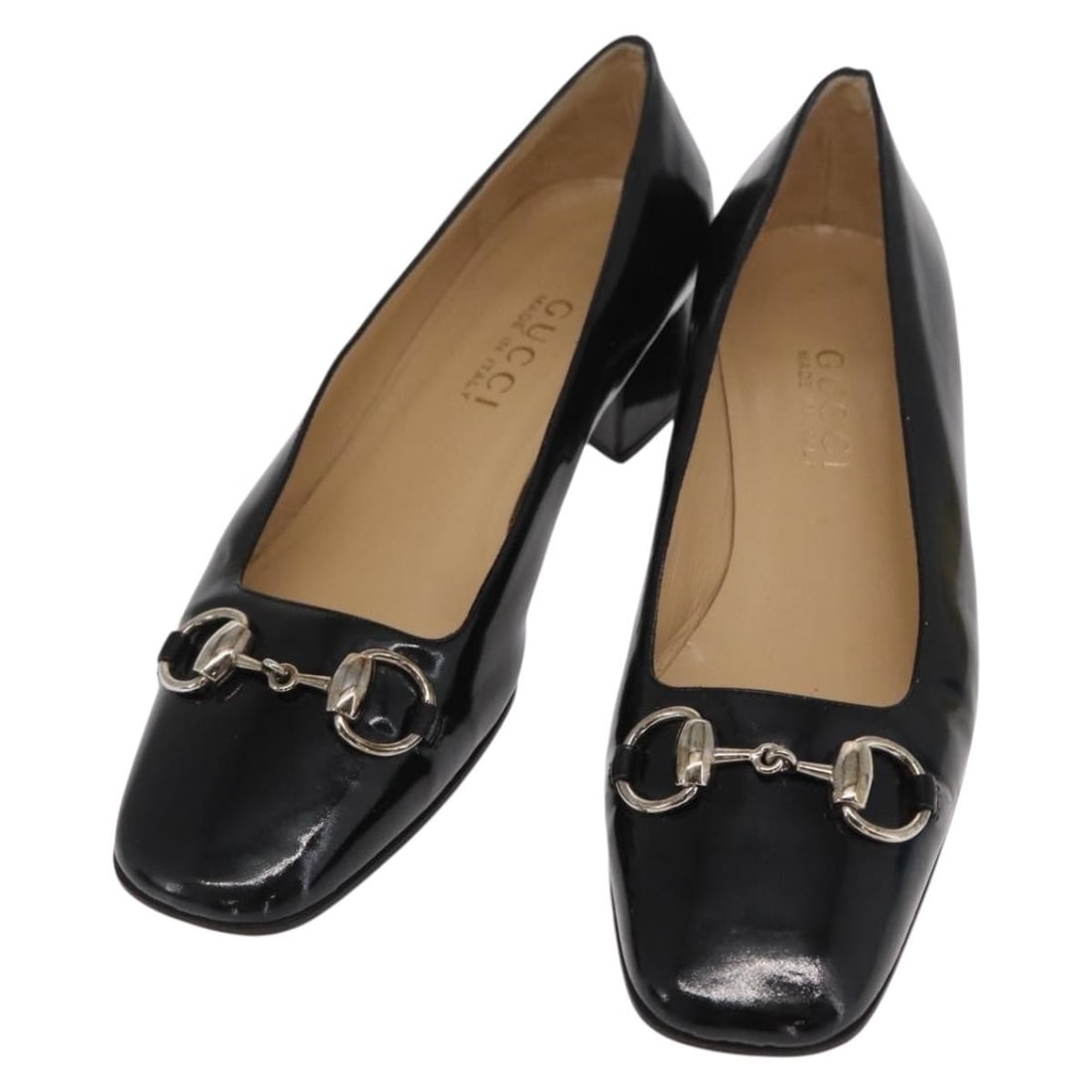 Black Patent Leather High Heel Pumps by Gucci Italy Size 37C: Black Patent Leather High Heel Pumps by Gucci Italy Size 37C These GUCCI high heel pumps are crafted from black patent leather and feature a classic design. Made in Italy, they offer a total length of
