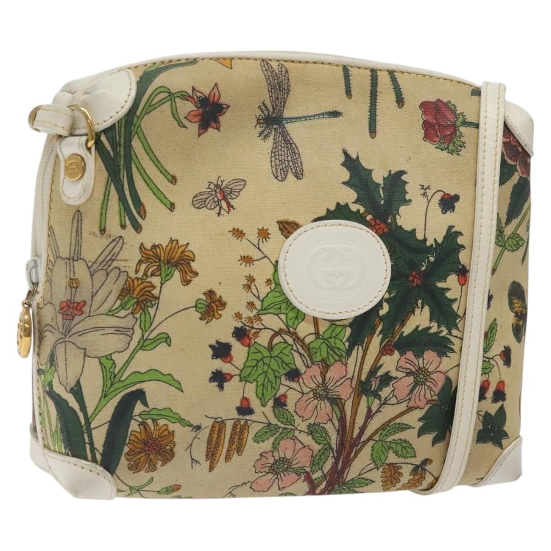 GUCCI Beige Gold Canvas Shoulder Bag 007 115 1093 Authentic: GUCCI Beige Gold Canvas Shoulder Bag 007 115 1093 Authentic This authentic GUCCI shoulder bag showcases a stylish combination of beige canvas and gold accents. Crafted in Italy, it features a chic des