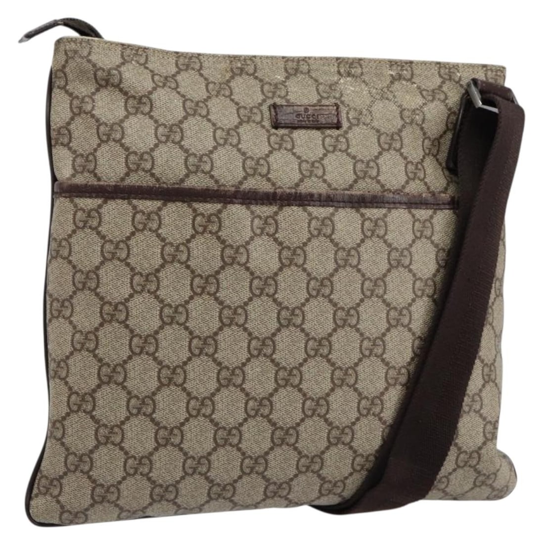 GUCCI GG Supreme Beige Silver PVC Shoulder Bag 141626 Auth: GUCCI GG Supreme Beige Silver PVC Shoulder Bag 141626 Auth This GUCCI GG Supreme Shoulder Bag is a stylish accessory crafted from durable PVC leather and GG canvas in a chic beige and silver color com