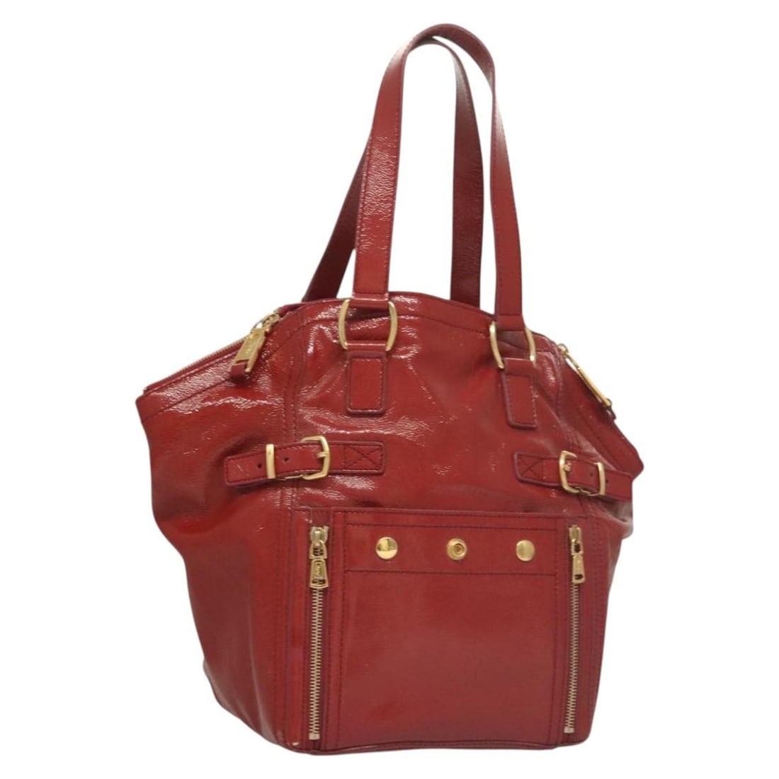 SAINT LAURENT Enamel Red Gold Downtown Shoulder Bag Italy: SAINT LAURENT Enamel Red Gold Downtown Shoulder Bag Italy This SAINT LAURENT Downtown Shoulder Bag features a striking enamel exterior in a vibrant red and gold color combination. Crafted in Italy, th