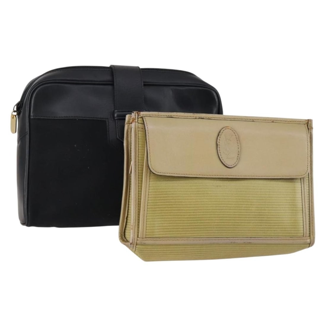 SAINT LAURENT Leather Clutch Bag Set Beige Black Authentic: SAINT LAURENT Leather Clutch Bag Set Beige Black Authentic This stylish SAINT LAURENT clutch bag set features a chic combination of beige and black leather, perfect for elevating any outfit. Designed