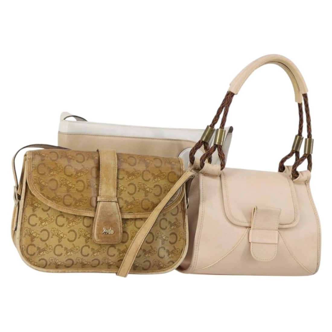 CELINE Leather Shoulder Bag Set Beige Brown Authentic (1 of 18)