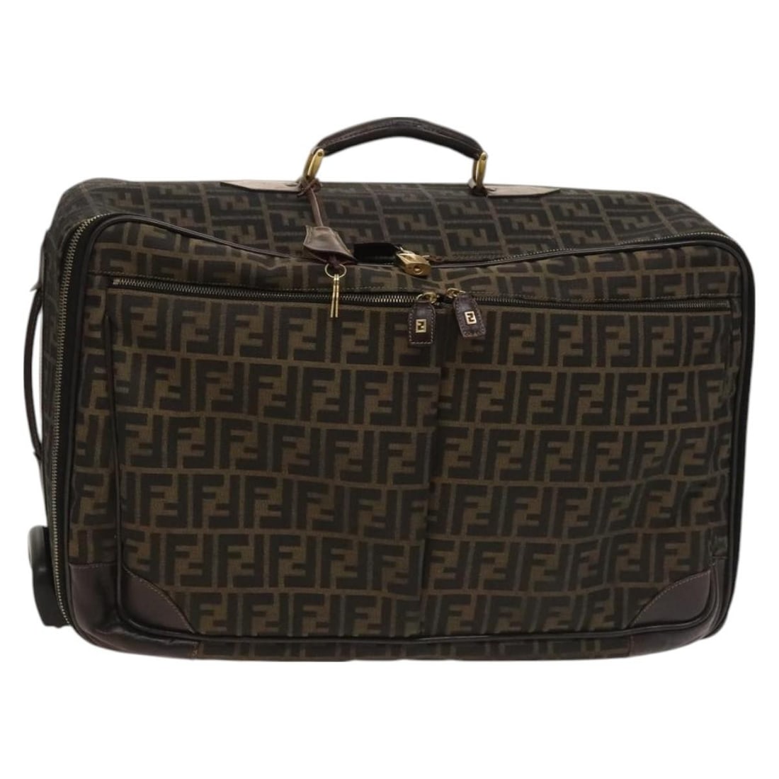 Fendi Zucca Canvas Suitcase Black Brown Authentic Made in Italy: Fendi Zucca Canvas Suitcase Black Brown Authentic Made in Italy This authentic FENDI suitcase is crafted from signature Zucca Canvas in a stylish black and brown color combination. Measuring approxima