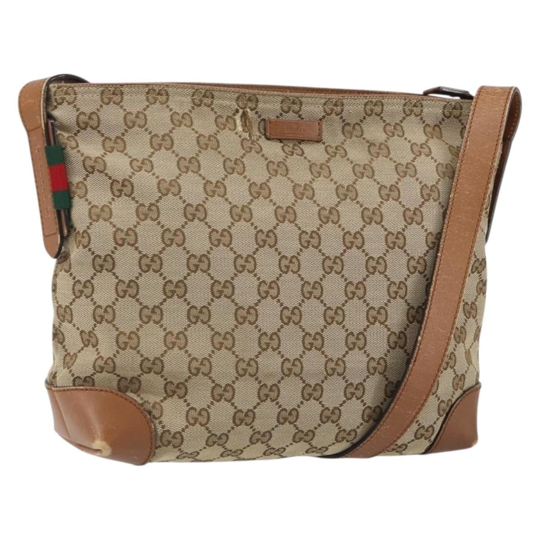 Beige and Gold GG Canvas Web Shoulder Bag by Gucci Model 337598: Beige and Gold GG Canvas Web Shoulder Bag by Gucci Model 337598 This is a GUCCI GG Canvas Web Sherry Line shoulder bag in beige and gold tones. Crafted from GG canvas, this shoulder bag features a spa