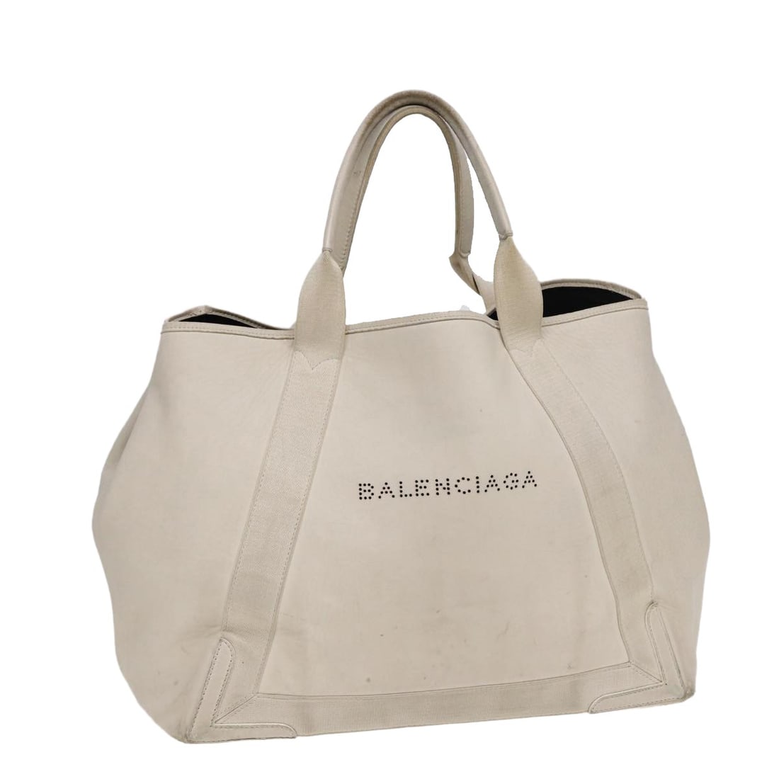 Balenciaga Navy Cabas Leather Hand Bag White Silver 339936 Auth: Balenciaga Navy Cabas Leather Hand Bag White Silver 339936 Auth This BALENCIAGA Navy Cabas Hand Bag is a stylish accessory crafted from high-quality leather, featuring a striking white and silver exte