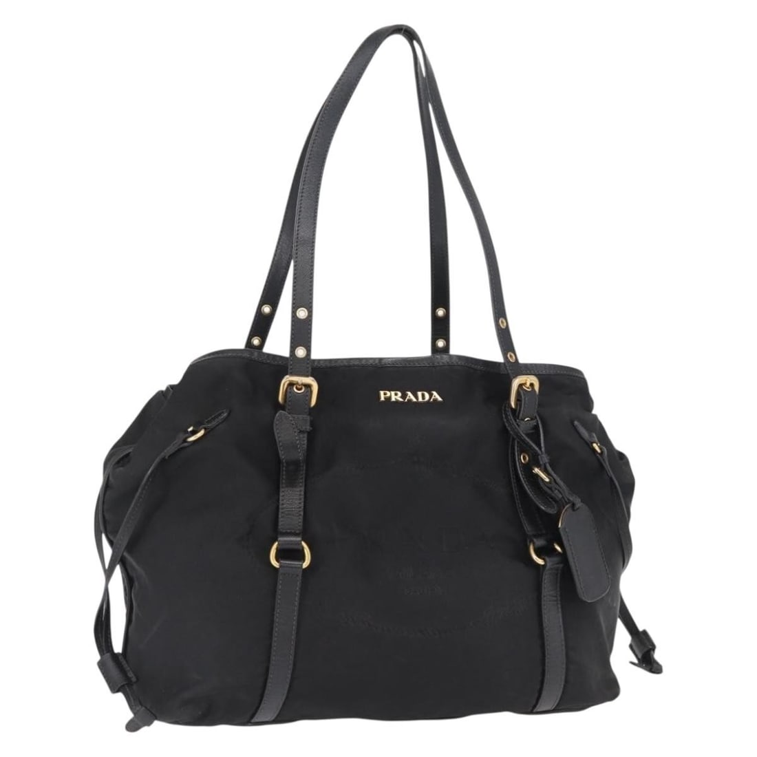 Prada Black Nylon Tote Bag Gold Tone Accents Made in Italy (1 of 18)