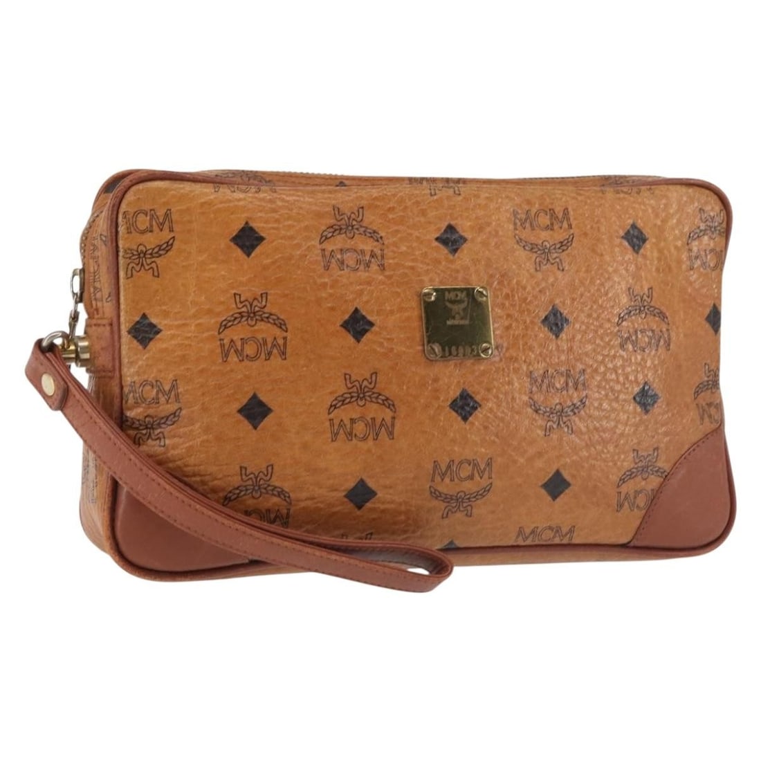 MCM Logogram Vicetos Brown Gold PVC Leather Clutch Bag Auth I6803 (1 of 18)