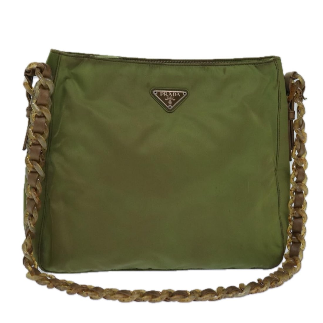 PRADA Khaki Nylon Shoulder Bag Made in Italy: PRADA Khaki Nylon Shoulder Bag Made in Italy This PRADA shoulder bag combines practicality and style with its durable nylon construction in a chic khaki color. Ideal for everyday use, it features a sp